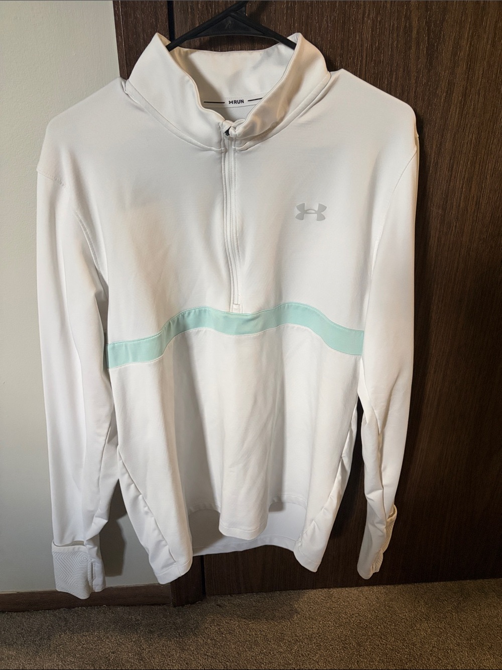 Under Armour Men’s White Quarter-Zip Sweater with Mint Stripe